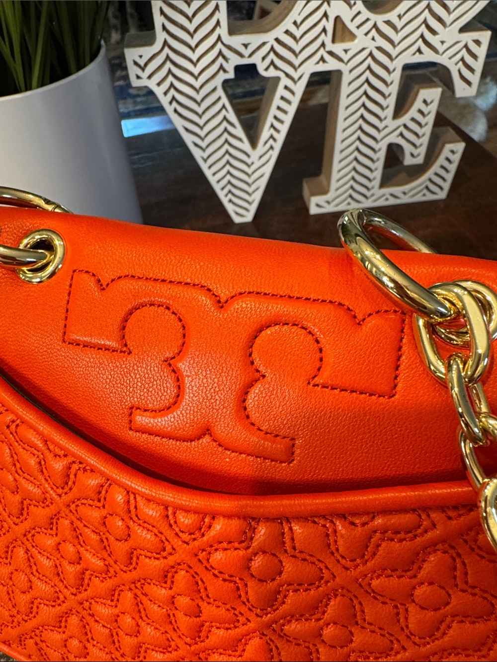 Tory Burch Bright Orange Quilted Crossbody with Gold Chain - Picture 2 of 13